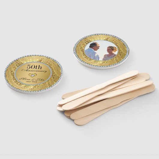 Golden Floral Damask Jubileum Handwaaier (Niet-gemonteerd)