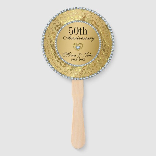 Golden Floral Damask Jubileum Handwaaier (Voorkant)