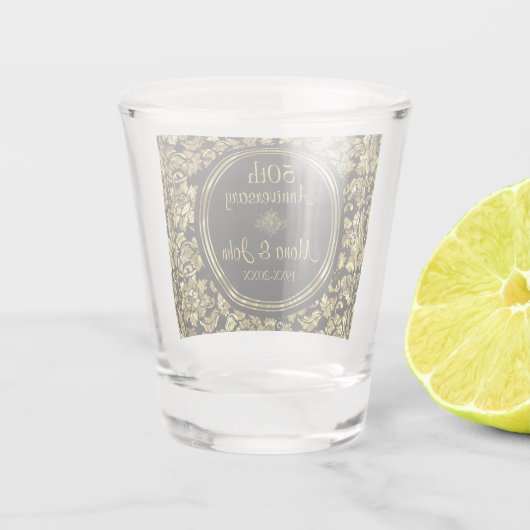 Golden Floral Damask Jubileum Shot Glas (Achterkant)