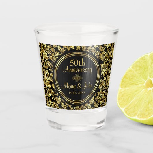 Golden Floral Damask Jubileum Shot Glas (Voorkant)