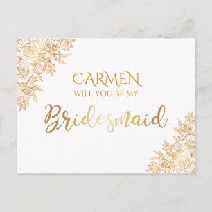 Golden Floral Decorative Bridesmaid Briefkaart