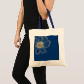 Golden Floral design Navy Blue Tote Bag (Voorkant (product))