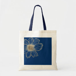 Golden Floral design Navy Blue Tote Bag