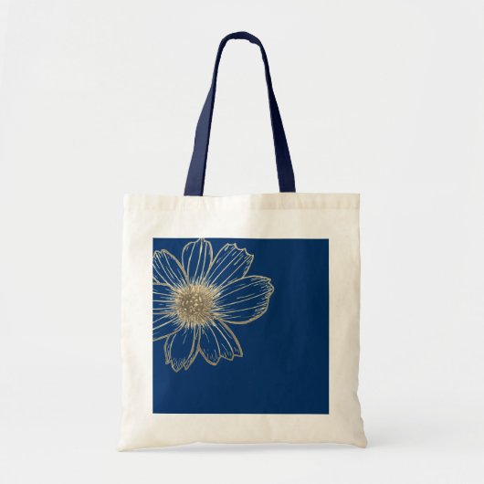 Golden Floral design Navy Blue Tote Bag (Voorkant)