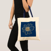 Golden Floral design Navy Blue Tote Bag (Voorkant (product))