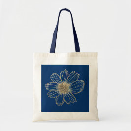 Golden Floral design Navy Blue Tote Bag