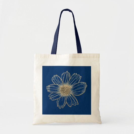 Golden Floral design Navy Blue Tote Bag (Voorkant)