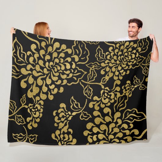 Golden Floral design op elke kleur Fleece Deken (In situ)