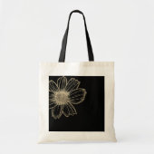 Golden Floral design Zwart-witte Canvas tas (Voorkant)
