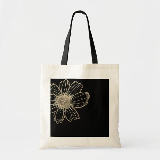 Golden Floral design Zwart-witte Canvas tas (Voorkant)