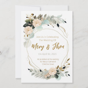 Golden Floral Elegant Neutral Wedding Kaart
