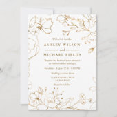 Golden Floral Elegant White Modern Wedding Kaart (Voorkant)
