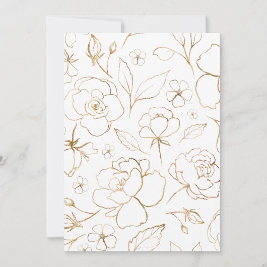 Golden Floral Elegant White Modern Wedding Kaart (Achterkant)