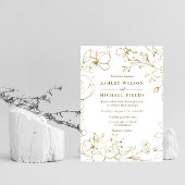 Golden Floral Elegant White Modern Wedding Kaart