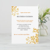Golden Floral Elegant White Wedding Invitation Kaart (Staand voorkant)