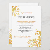 Golden Floral Elegant White Wedding Invitation Kaart (Voorkant / Achterkant)