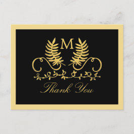 Golden Floral Emblem Wedding Bedankt Briefkaart