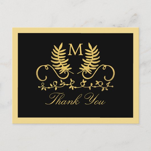 Golden Floral Emblem Wedding Bedankt Briefkaart (Voorkant)