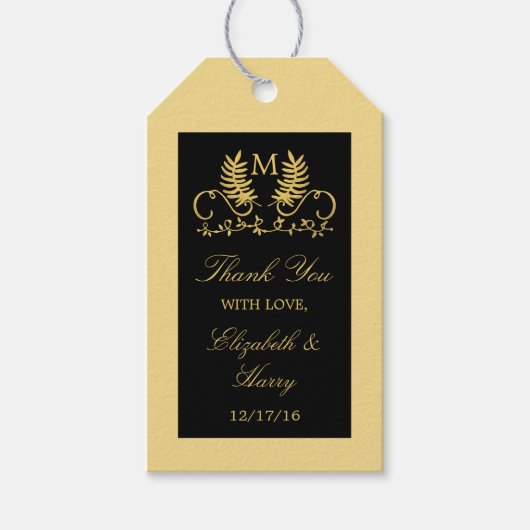 Golden Floral Emblem Wedding Cadeaulabel (Voorkant)