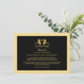 Golden Floral Emblem Wedding Detail Informatiekaartje (Staand voorkant)