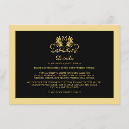 Golden Floral Emblem Wedding Detail Informatiekaartje