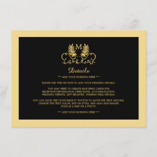 Golden Floral Emblem Wedding Detail Informatiekaartje
