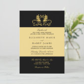 Golden Floral Emblem Wedding Kaart (Staand voorkant)