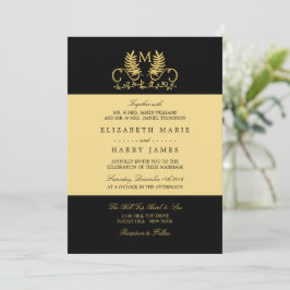 Golden Floral Emblem Wedding Kaart