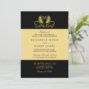 Golden Floral Emblem Wedding Kaart