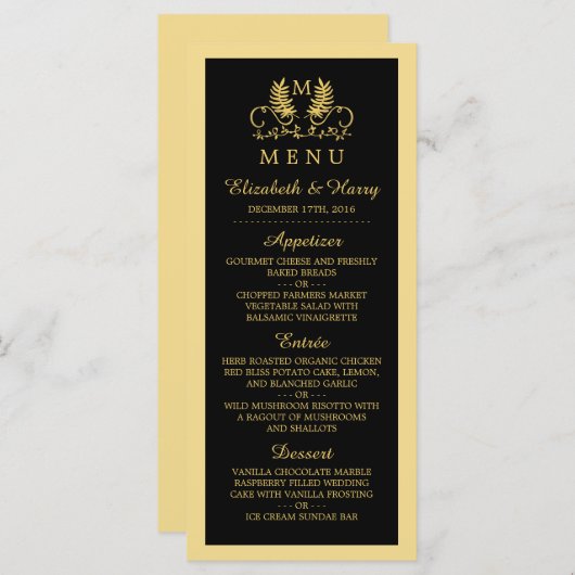 Golden Floral Emblem Wedding Menu (Voorkant / Achterkant)