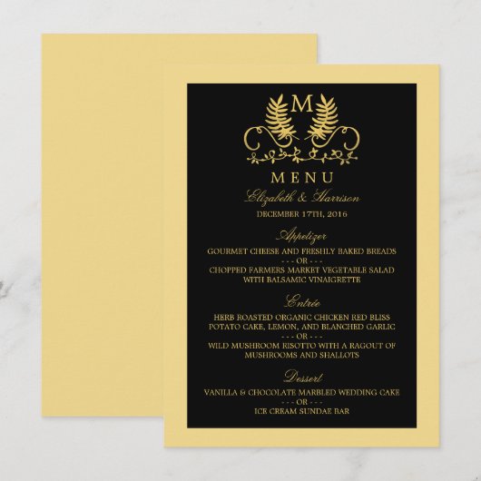 Golden Floral Emblem Wedding Menu (Voorkant / Achterkant)