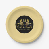 Golden Floral Emblem Wedding Papieren Bordje (Voorkant)
