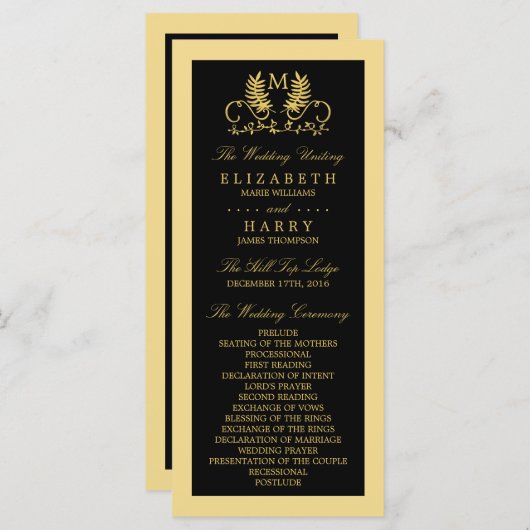 Golden Floral Emblem Wedding Programme Programmakaart (Voorkant / Achterkant)