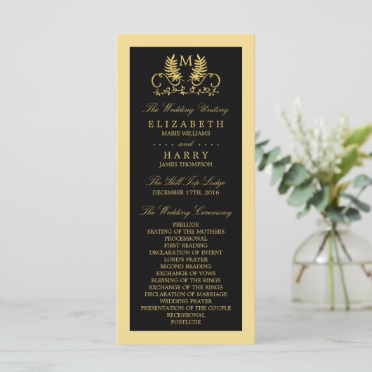 Golden Floral Emblem Wedding Programme Programmakaart (Staand voorkant)