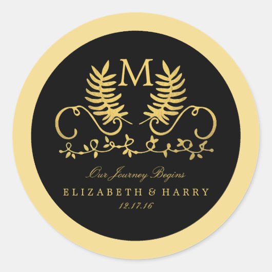 Golden Floral Emblem Wedding Ronde Sticker (Voorkant)