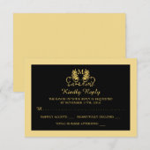 Golden Floral Emblem Wedding RSVP Kaartje (Voorkant / Achterkant)