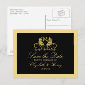 Golden Floral Emblem Wedding Save the Date Aankondigingskaart (Voorkant / Achterkant)