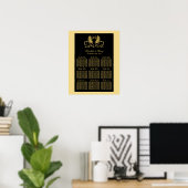 Golden Floral Emblem Wedding Seating Chart Poster (Thuiskantoor)