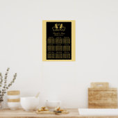 Golden Floral Emblem Wedding Seating Chart Poster (Keuken)