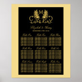 Golden Floral Emblem Wedding Seating Chart Poster (Voorkant)