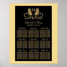 Golden Floral Emblem Wedding Seating Chart Poster