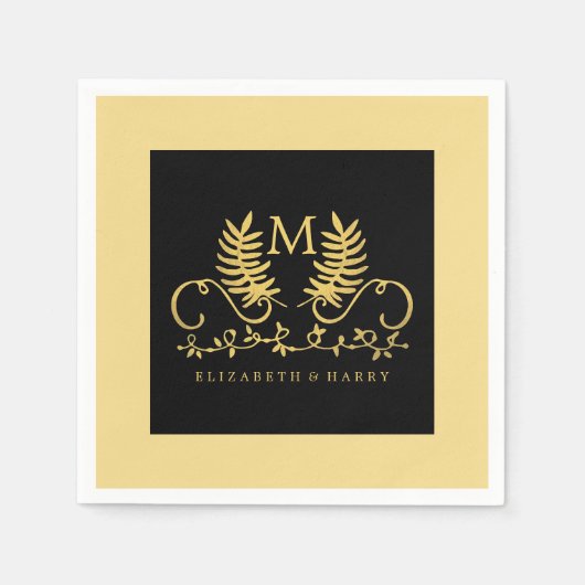 Golden Floral Emblem Wedding Servet (Voorkant)
