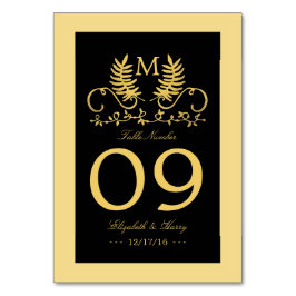 Golden Floral Emblem Wedding Table Number Kaart