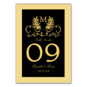 Golden Floral Emblem Wedding Table Number Kaart (Achterkant)