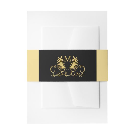 Golden Floral Emblem Wedding Uitnodigingen Wikkel (Voorkant Voorbeeld)