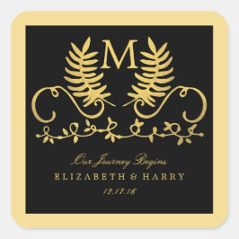Golden Floral Emblem Wedding Vierkante Sticker
