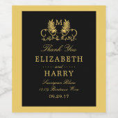 Golden Floral Emblem Wedding Wijn Etiket (Enkel label)