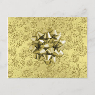 Golden Floral Foil met kerstavond met Bow Feestdagenkaart