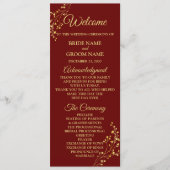 Golden Floral Geometric Wreath Red Wedding Programmakaart (Voorkant)