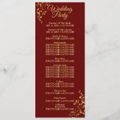 Golden Floral Geometric Wreath Red Wedding Programmakaart (Achterkant)